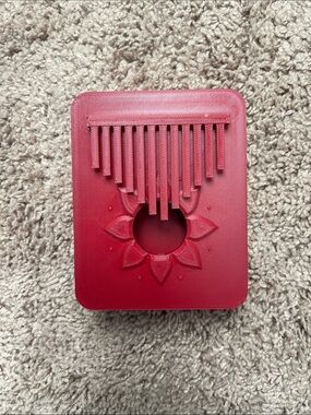 3D Printed Red Kalimba Thumb Piano - Floral Soundhole Design